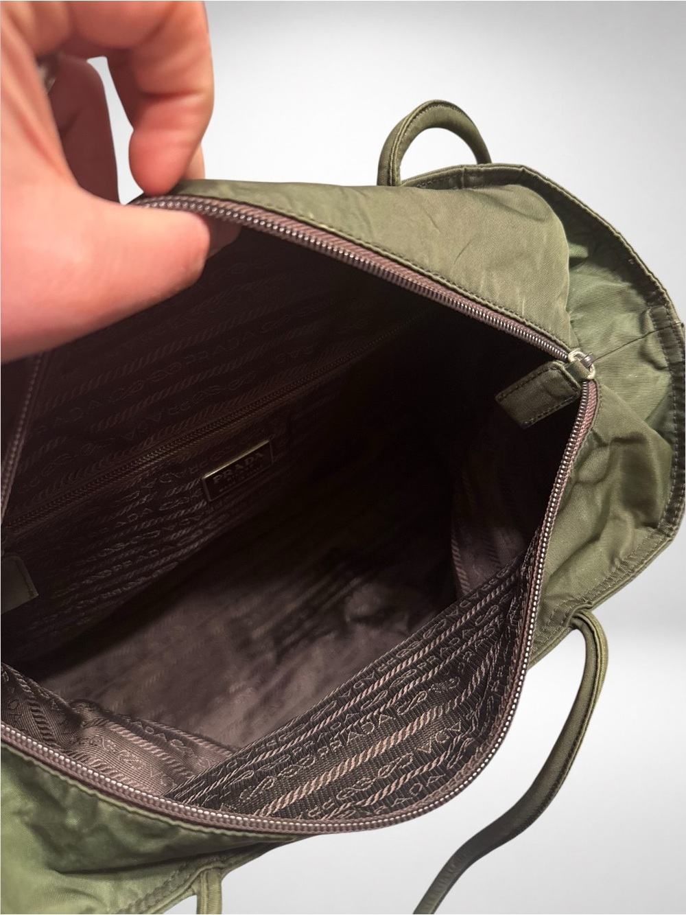 PRADA Authentic Vintage Tessuto Nylon Olive Green Large Tote Shoulder Bag Y2K - Picture 12 of 15